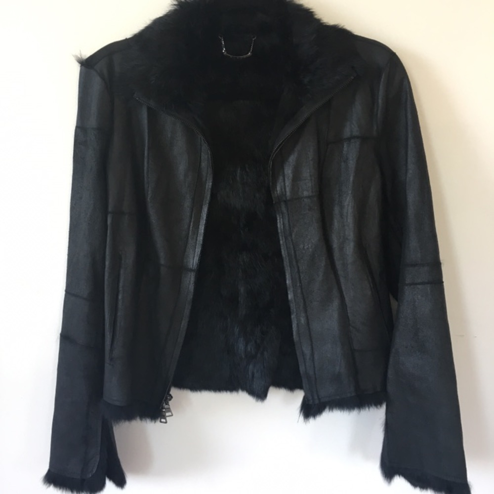 Guess Distressed Patch Leather/Rabbit Fur Women’s